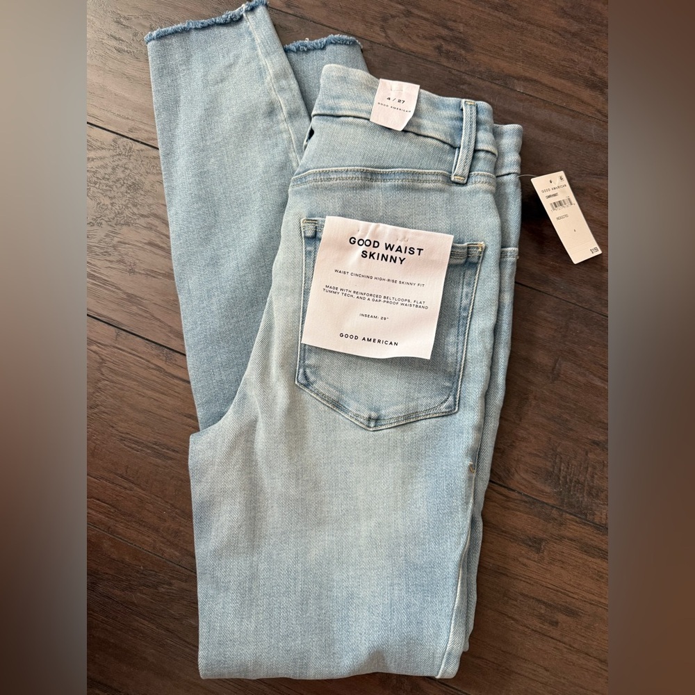 GOOD AMERICAN Good Waist Denim Skinny Jean Raw Hem Light Wash Size 4 / 27 - Picture 2 of 4